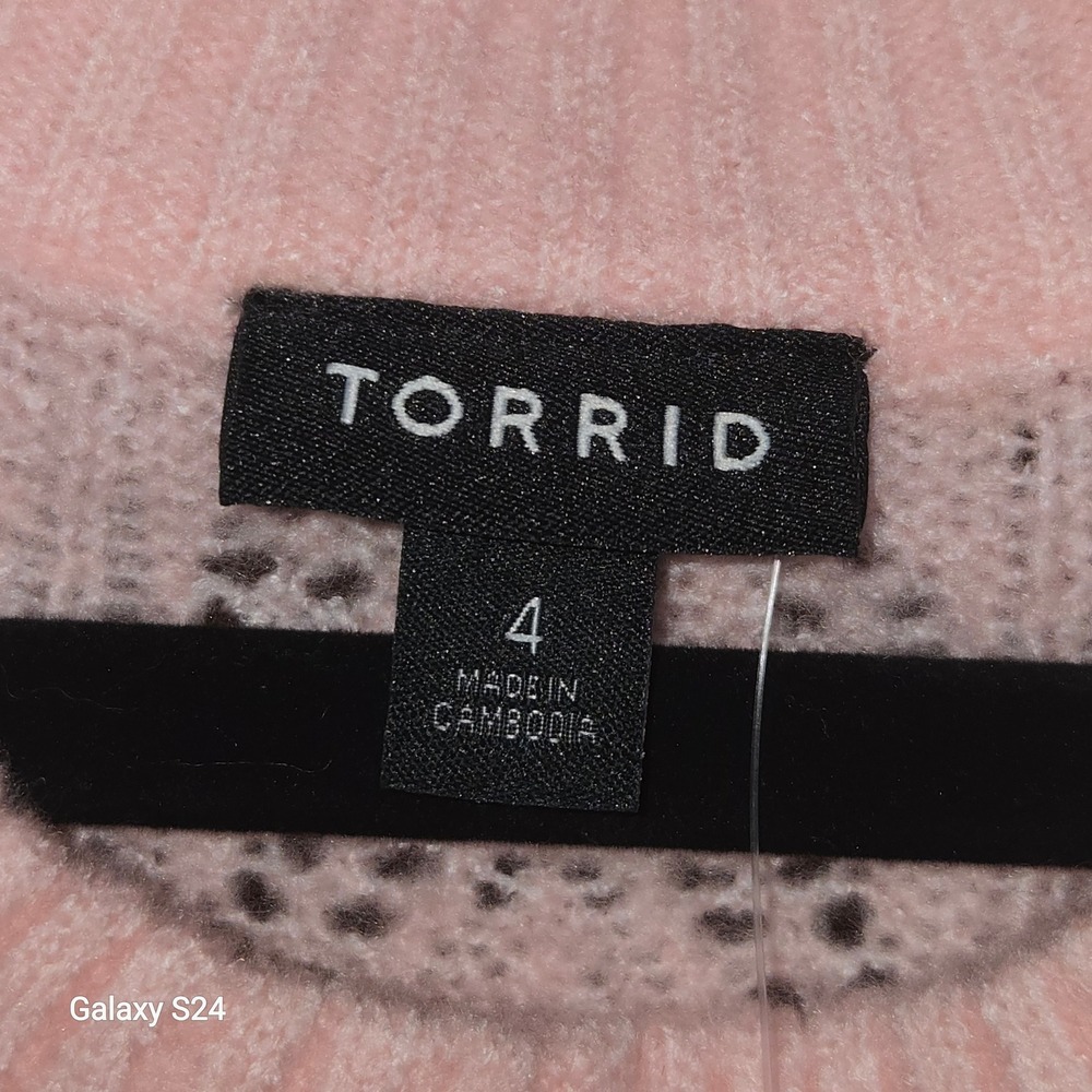 Torrid Almond Blossom Pink Pointelle Mock Neck Short Sleeve Sweater 4 4X NEW - Picture 2 of 5